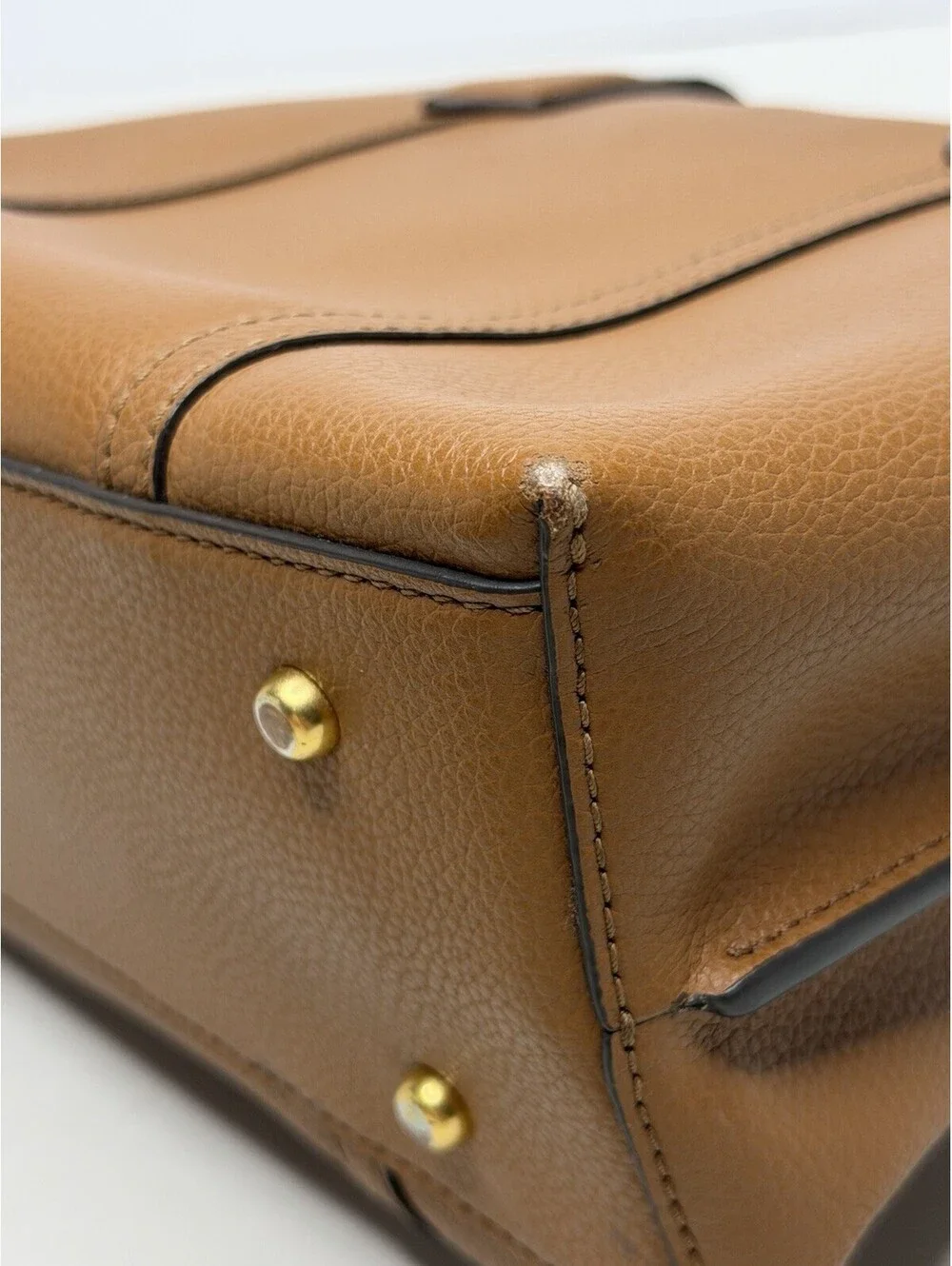 Tory Burch Perry Small Triple Compartment Tan Pebbled Leather Tote Handbag P28